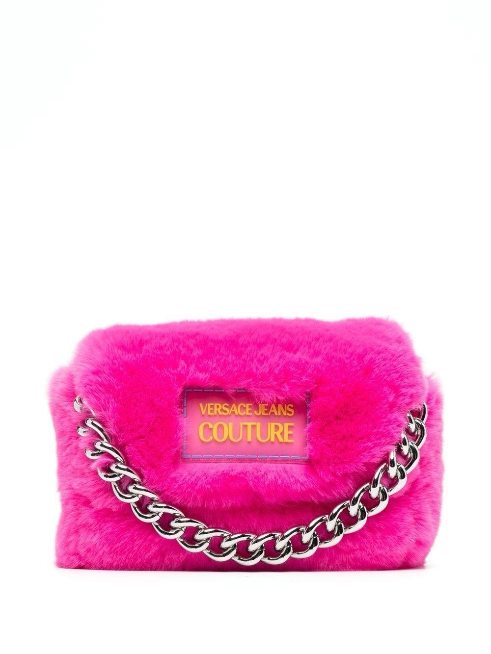 Versace Jeans Collection Hot Pink Faux Fur Chain Crossbody Bag